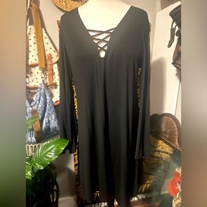 Black bamboo dress w/ bell sleeves
